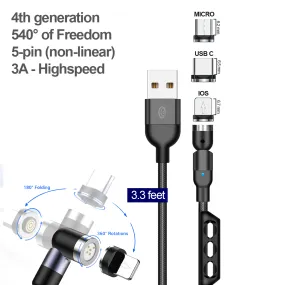 3.3 feet 5-Pin magnetic cable pack / 1 cable, 3 tips (Micro USB, USB Type-C, Universal) with tip holder