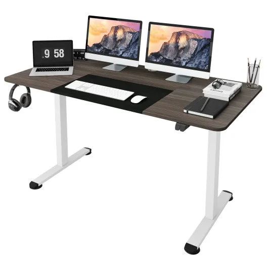 55 Inch Electric Height Adjustable Office Desk with Hook-Dark Gray