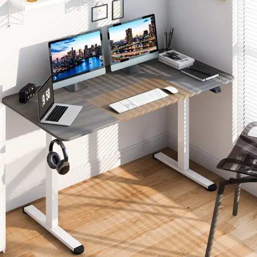 55 Inch Electric Height Adjustable Office Desk with Hook-Gray