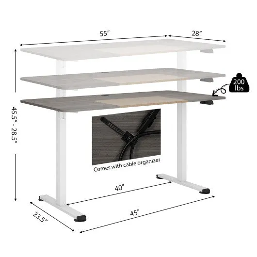 55 Inch Electric Height Adjustable Office Desk with Hook-Gray