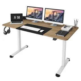 55 Inch Electric Height Adjustable Office Desk with Hook-Natural