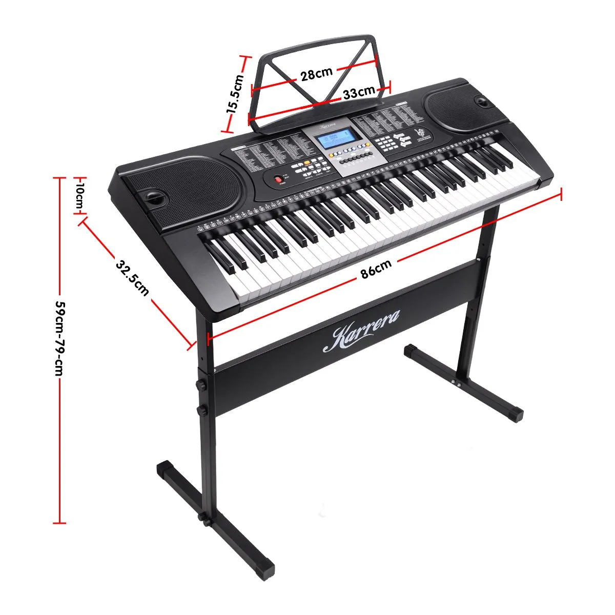 61-Key Electronic Keyboard Piano, 255 Rhythms, Stand, Black