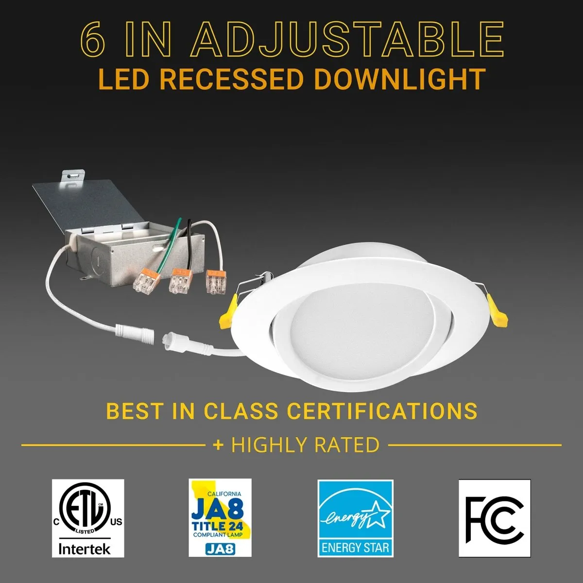 6" Inch Gimbal Recessed Light for Sloped Ceiling Canless LED Lighting - Damp Rated - 5CCT 2700K-5000K - 1050LM