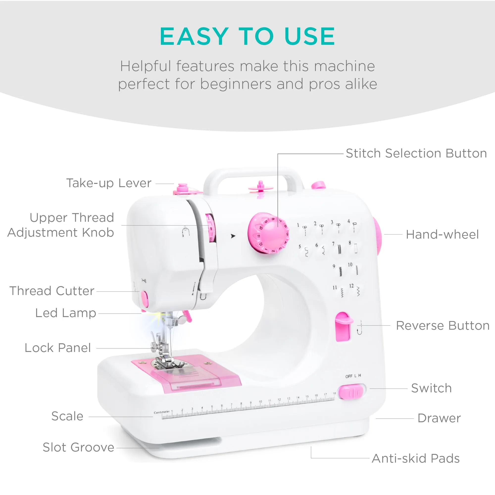 6V Portable Foot Pedal Sewing Machine w/ 12 Stitch Patterns