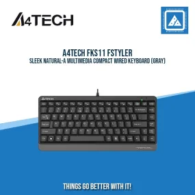 A4TECH FKS11 FSTYLER SLEEK NATURAL-A MULTIMEDIA COMPACT WIRED KEYBOARD (GRAY)