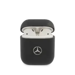 AirPods 1/2 - Leather Black Metal Logo - Mercedes-Benz