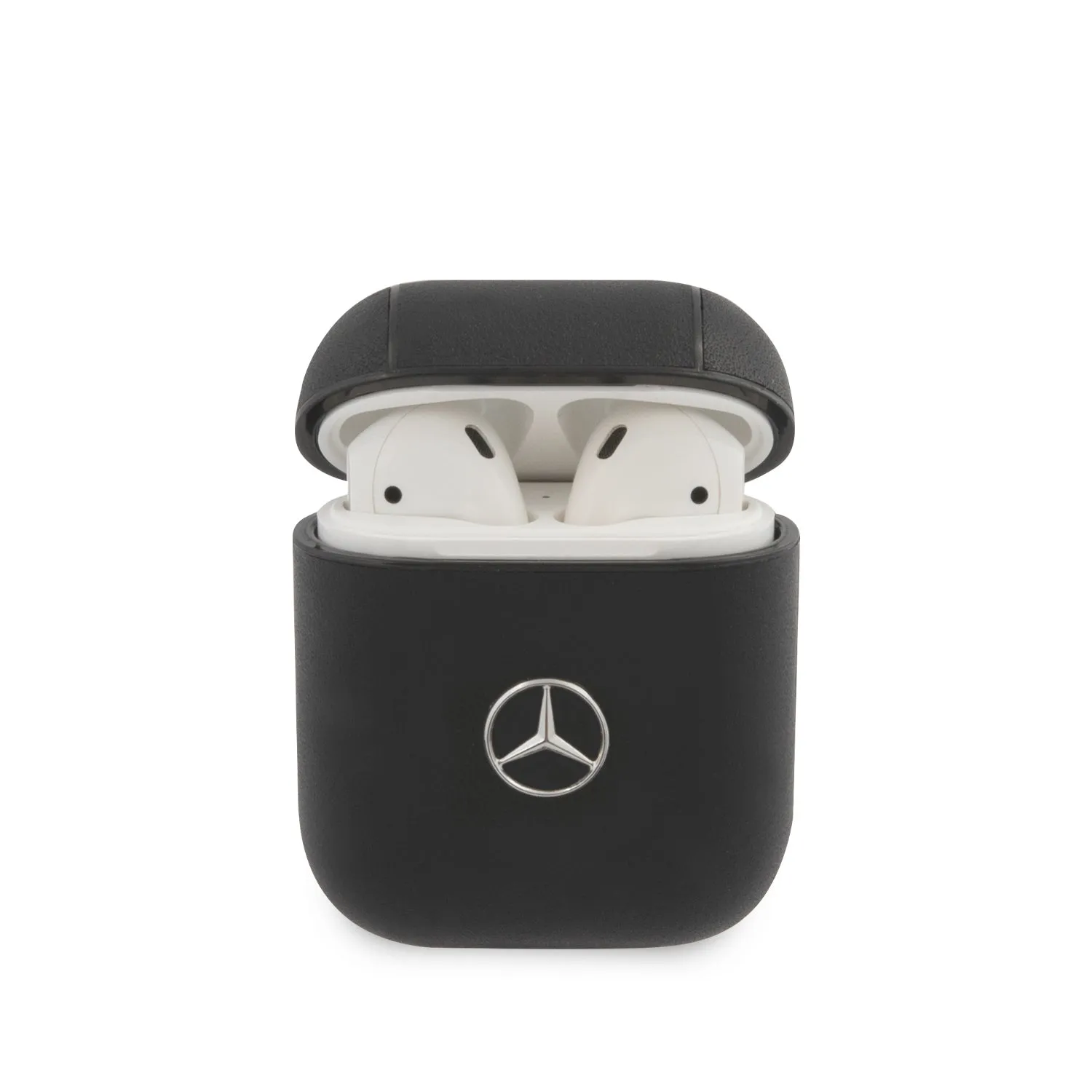 AirPods 1/2 - Leather Black Metal Logo - Mercedes-Benz