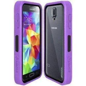 Amzer CRUSTA Rugged Case Purple on Black Shell Tempered Glass with Holster