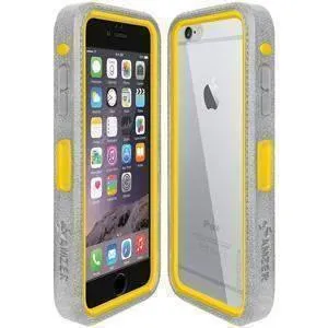 Amzer CRUSTA Rugged iPhone 6 Case Grey on Yellow Shell With Tempered Glass