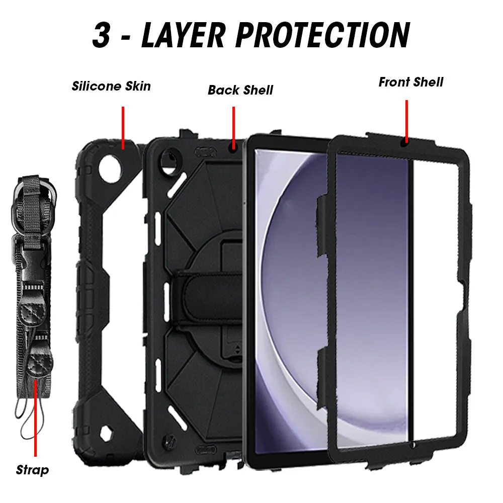 AMZER TUFFEN Multilayer Case with 360 Degree Rotating Kickstand with Shoulder Strap, Hand Grip  for Samsung Galaxy Tab A9  11 inch