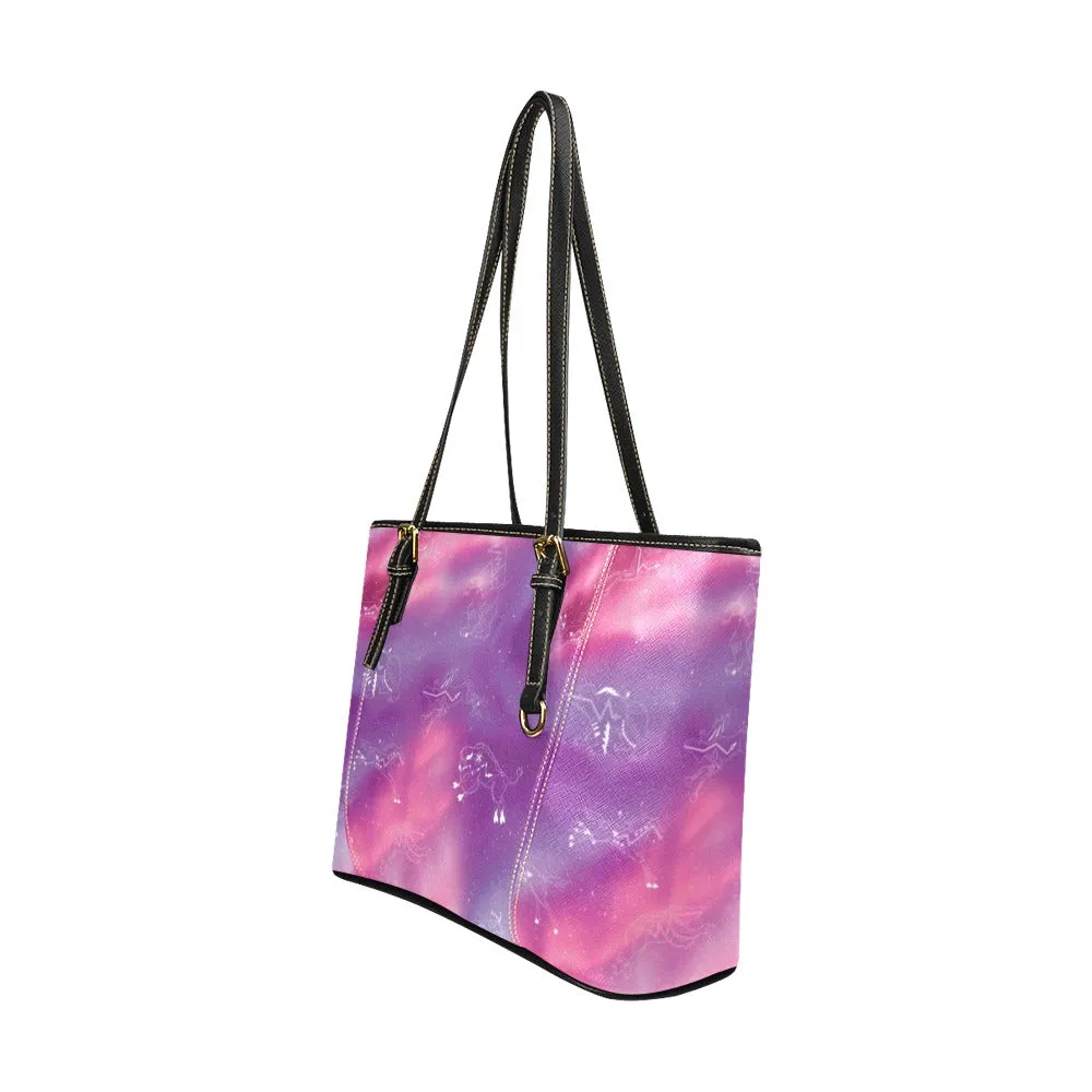 Animal Ancestors 7 Aurora Gases Pink and Purple Leather Tote Bag/Large