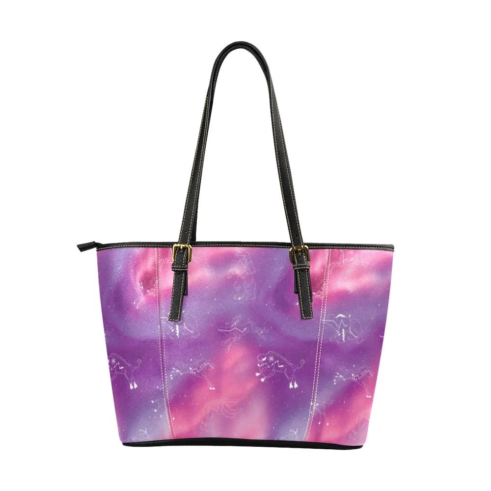 Animal Ancestors 7 Aurora Gases Pink and Purple Leather Tote Bag/Large