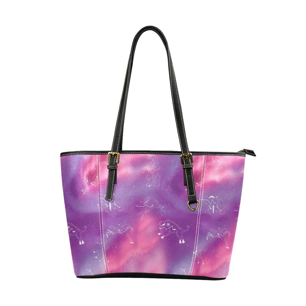 Animal Ancestors 7 Aurora Gases Pink and Purple Leather Tote Bag/Large