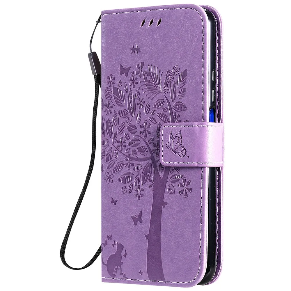 Anymob Huawei Phone Case Blue Flower Design Flip Leather Wallet Phone Cover