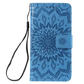 Anymob Huawei Phone Case Blue Flower Design Flip Leather Wallet Phone Cover