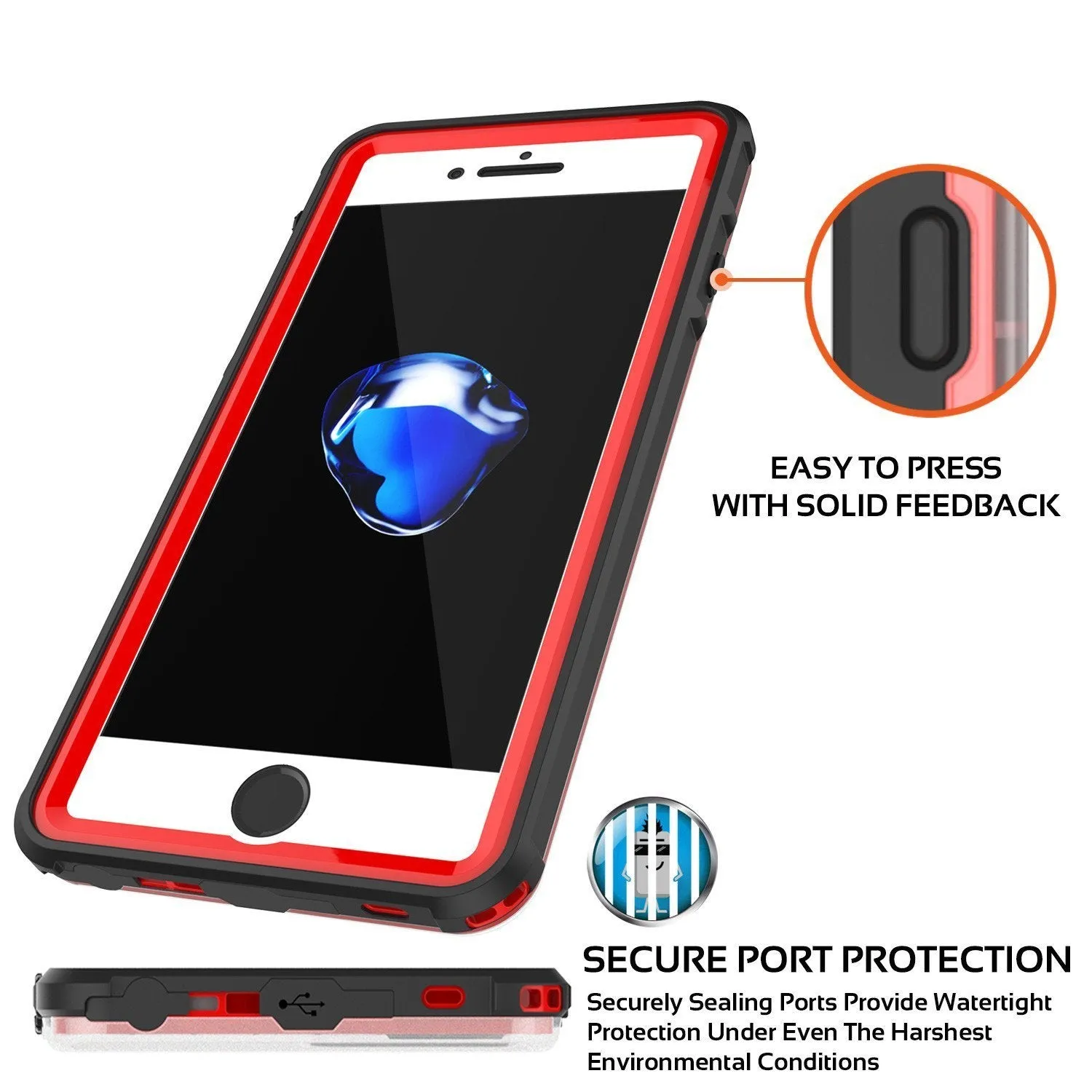 Apple iPhone SE (4.7") Waterproof Case, PUNKcase CRYSTAL Red W/ Attached Screen Protector  | Warranty