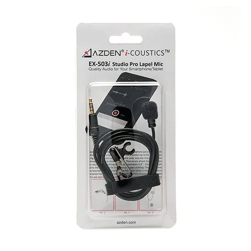 Azden i-Coustics EX-503i Studio Pro Omni-Directional Lapel Microphone for Smartphones & Tablets