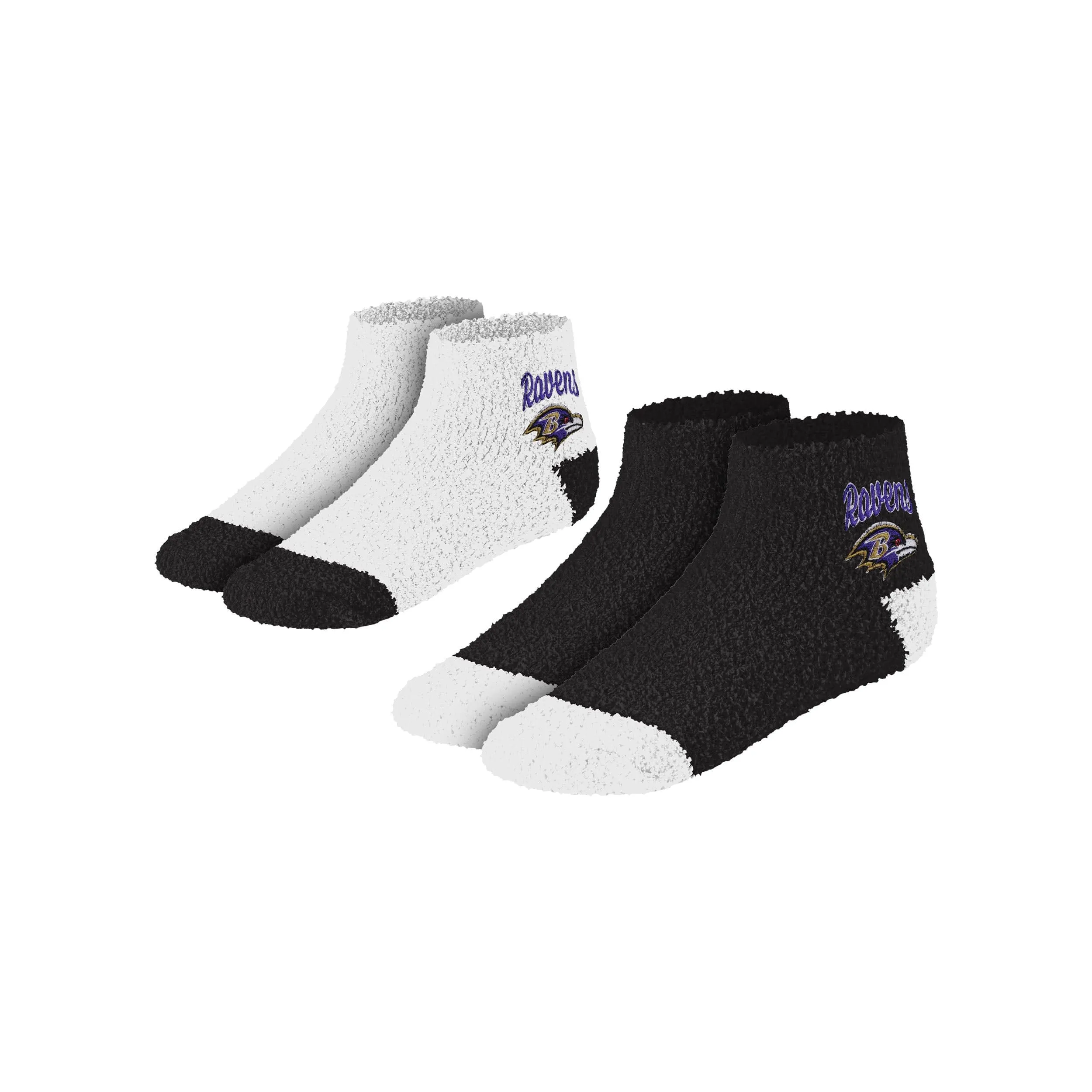 Baltimore Ravens NFL Womens 2 Pack Script Logo Fuzzy Ankle Socks