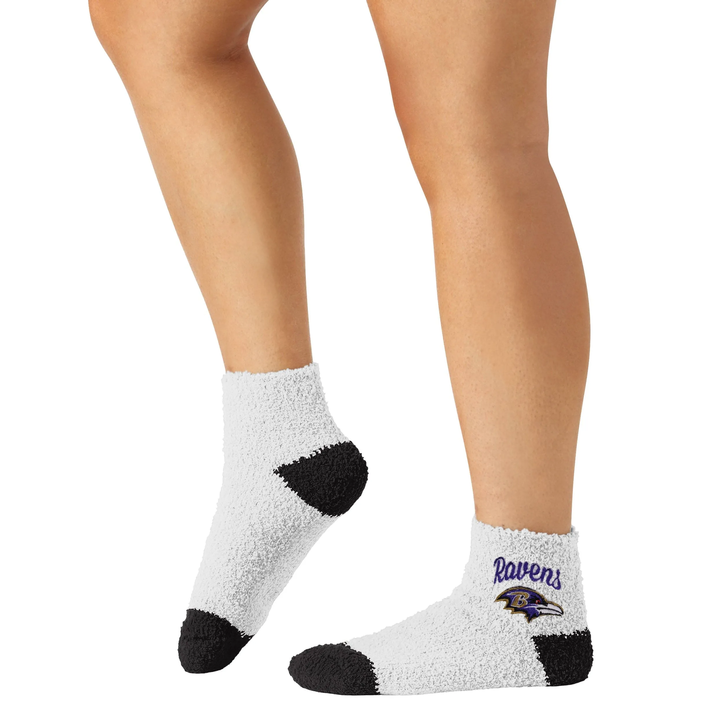 Baltimore Ravens NFL Womens 2 Pack Script Logo Fuzzy Ankle Socks