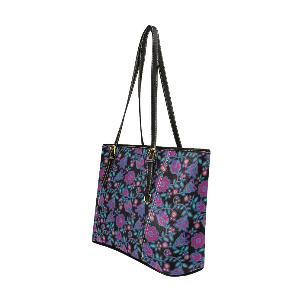 Beaded Nouveau Coal Leather Tote Bag/Large