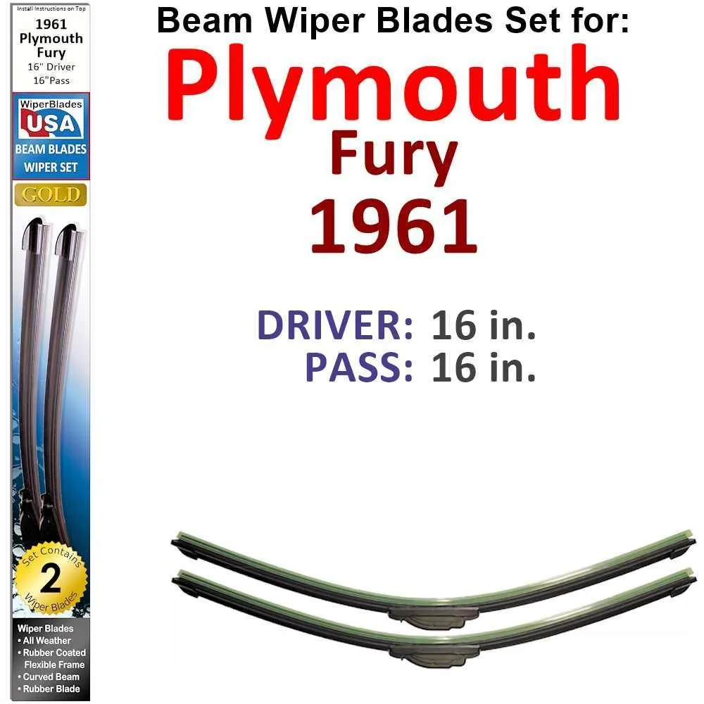 Beam Wiper Blades for 1961 Plymouth Fury (Set of 2)