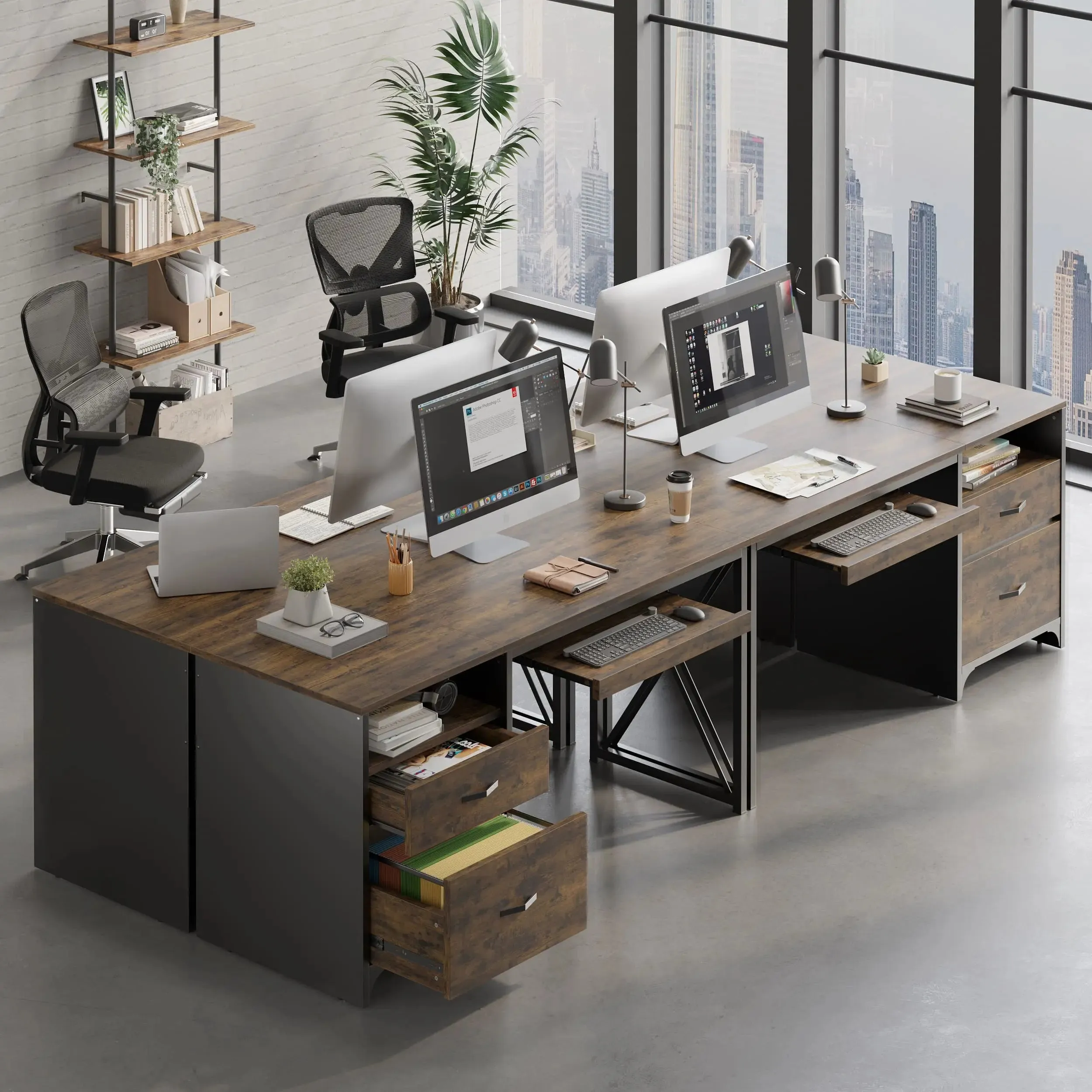 Bestier 55 Inch Industrial Office Computer Desk with Storage