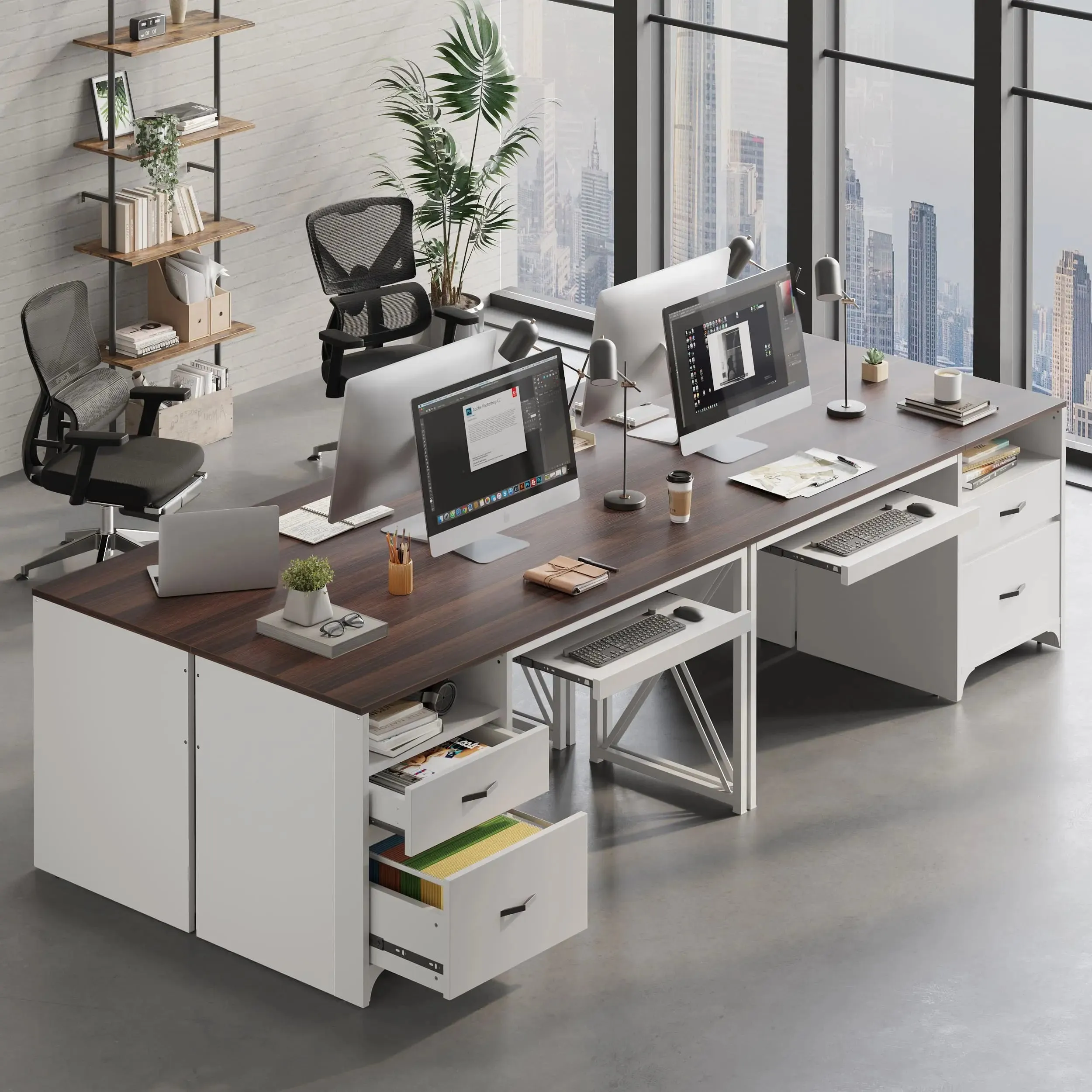 Bestier 55 Inch Industrial Office Computer Desk with Storage