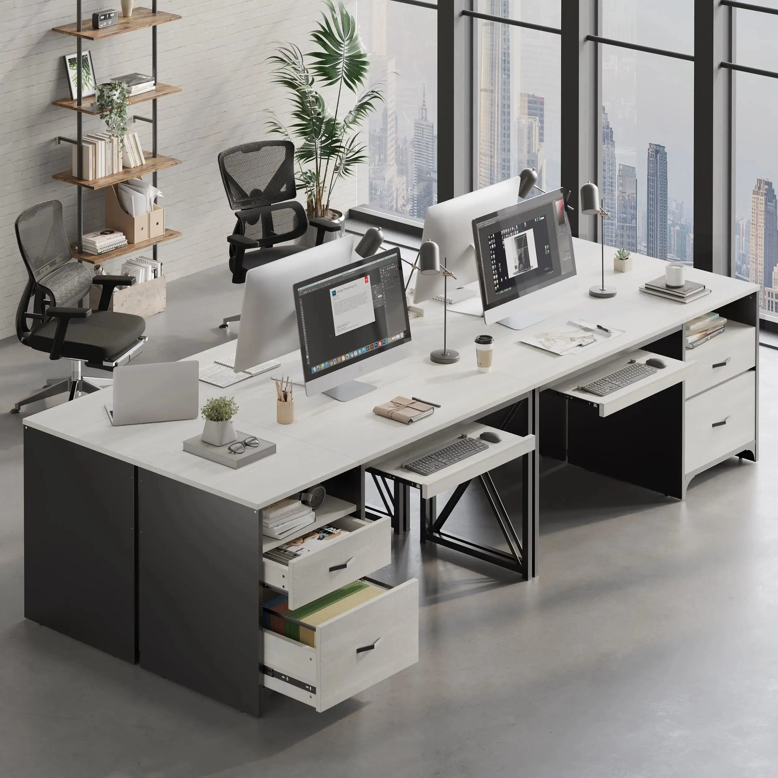 Bestier 55 Inch Industrial Office Computer Desk with Storage