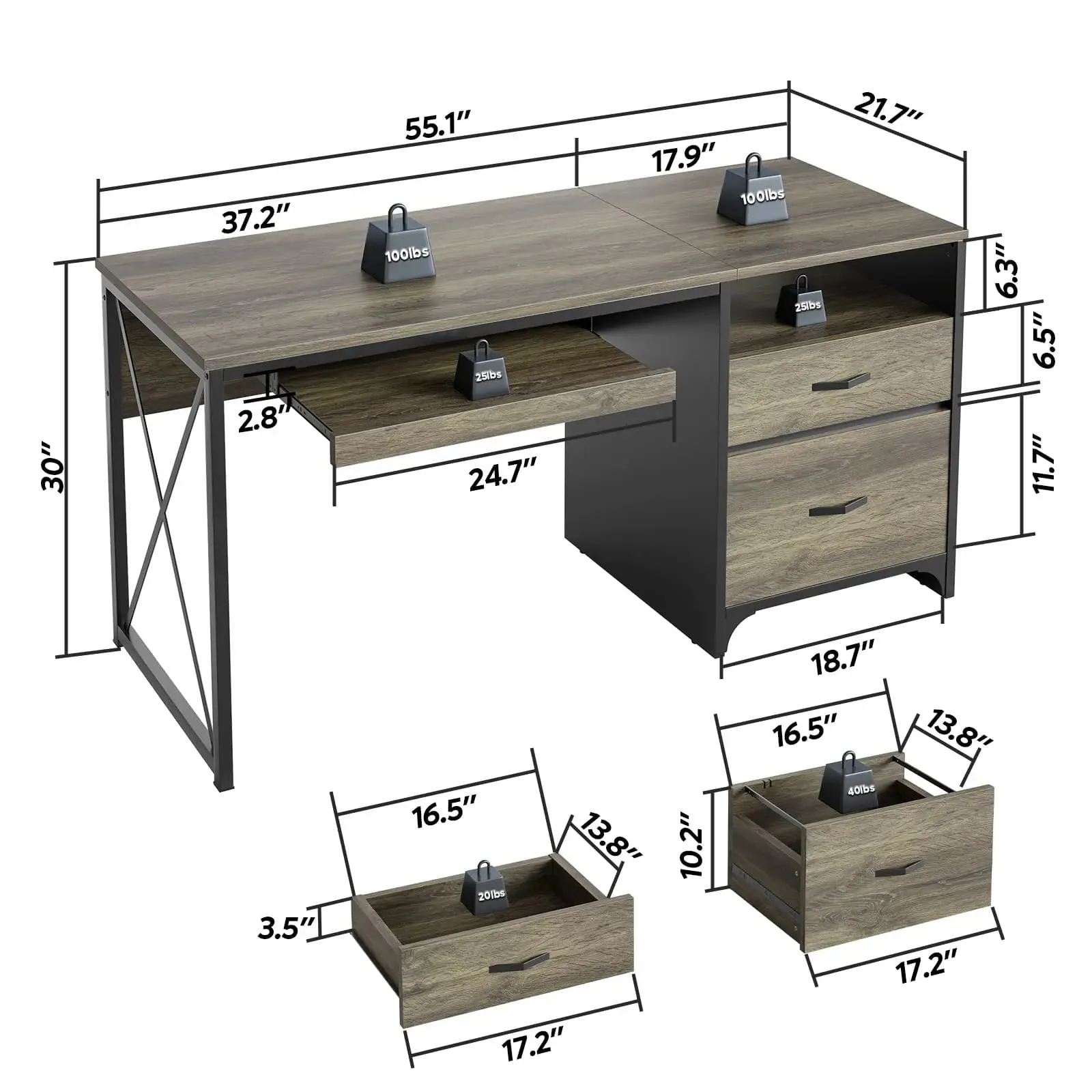 Bestier 55 Inch Industrial Office Computer Desk with Storage