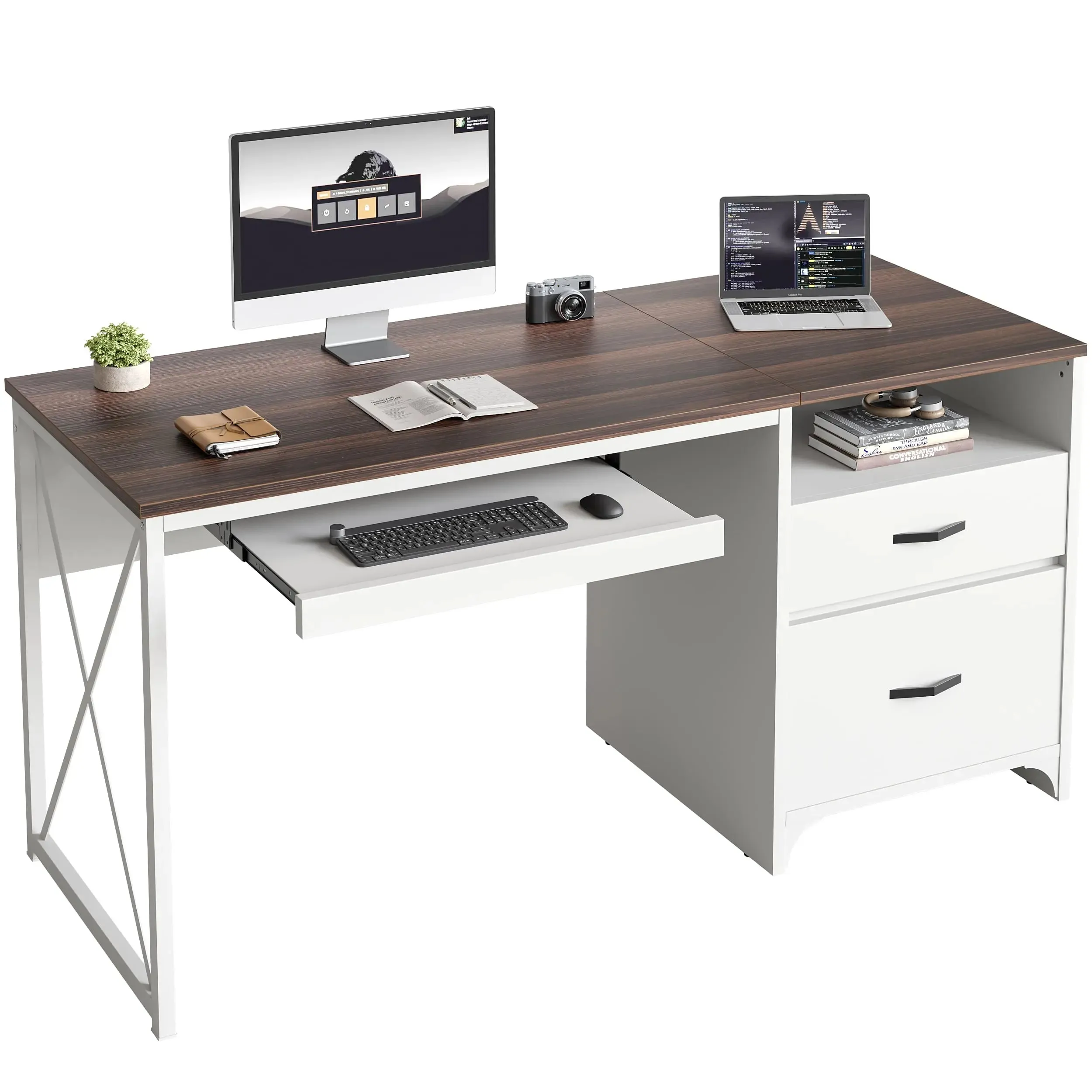 Bestier 55 Inch Industrial Office Computer Desk with Storage