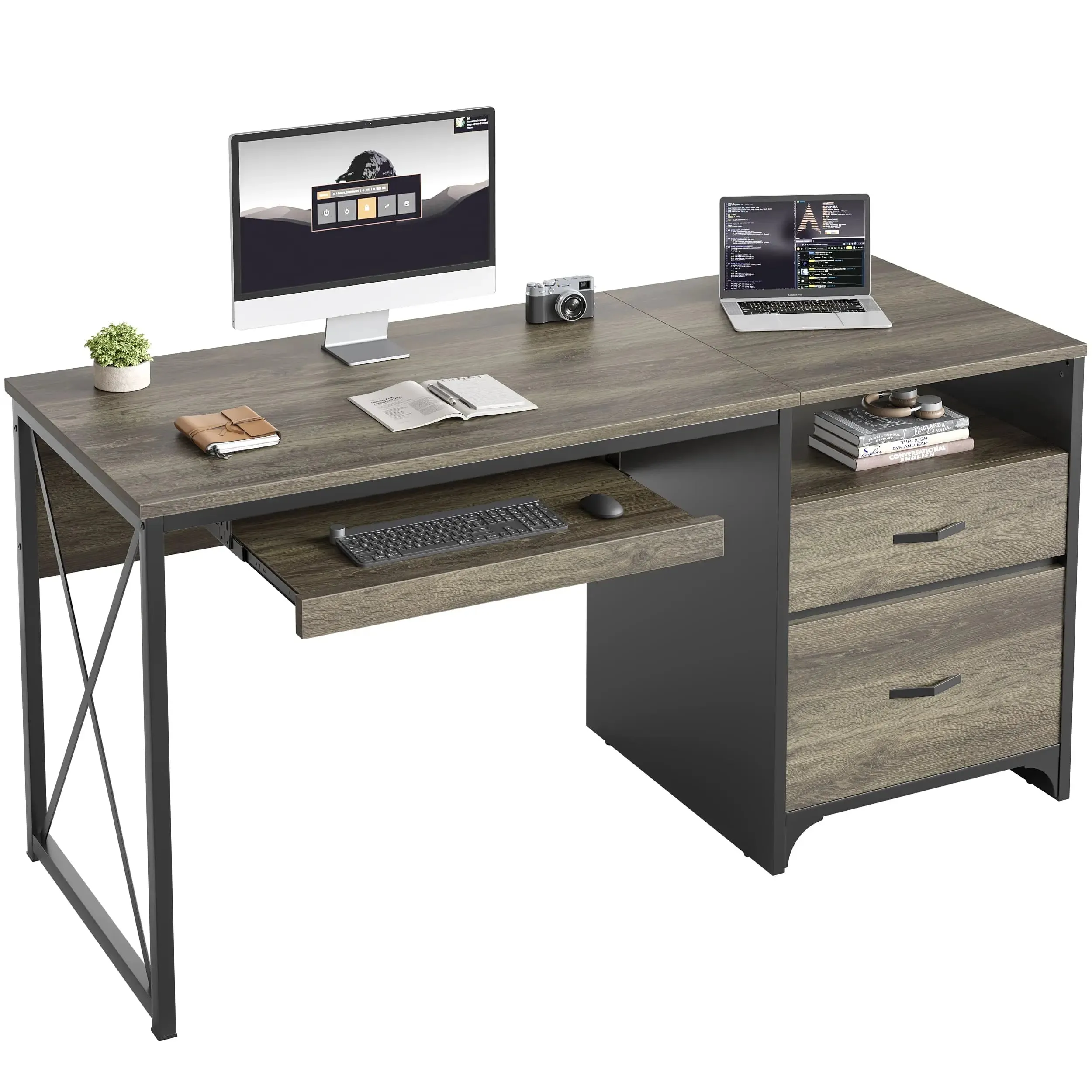 Bestier 55 Inch Industrial Office Computer Desk with Storage