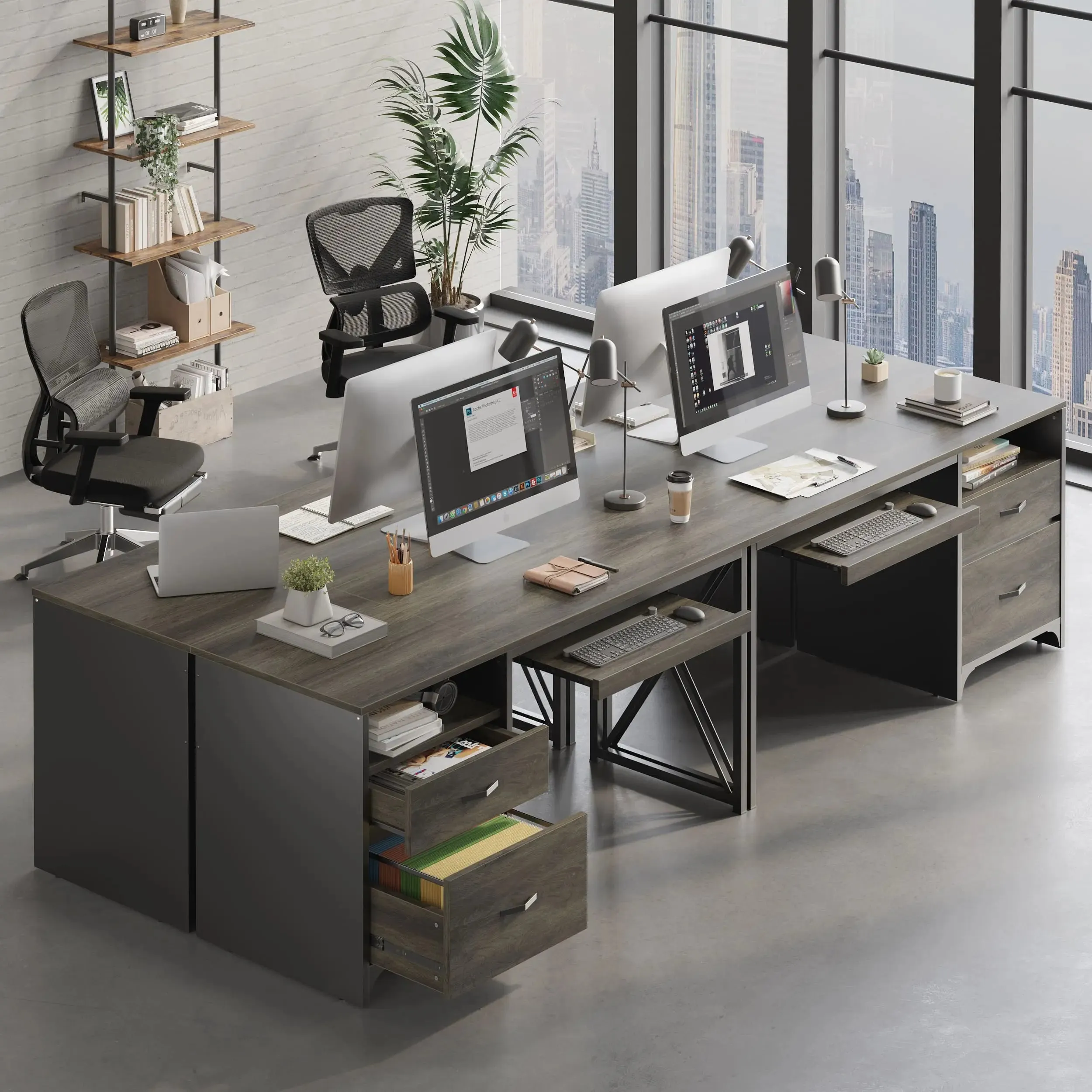 Bestier 55 Inch Industrial Office Computer Desk with Storage