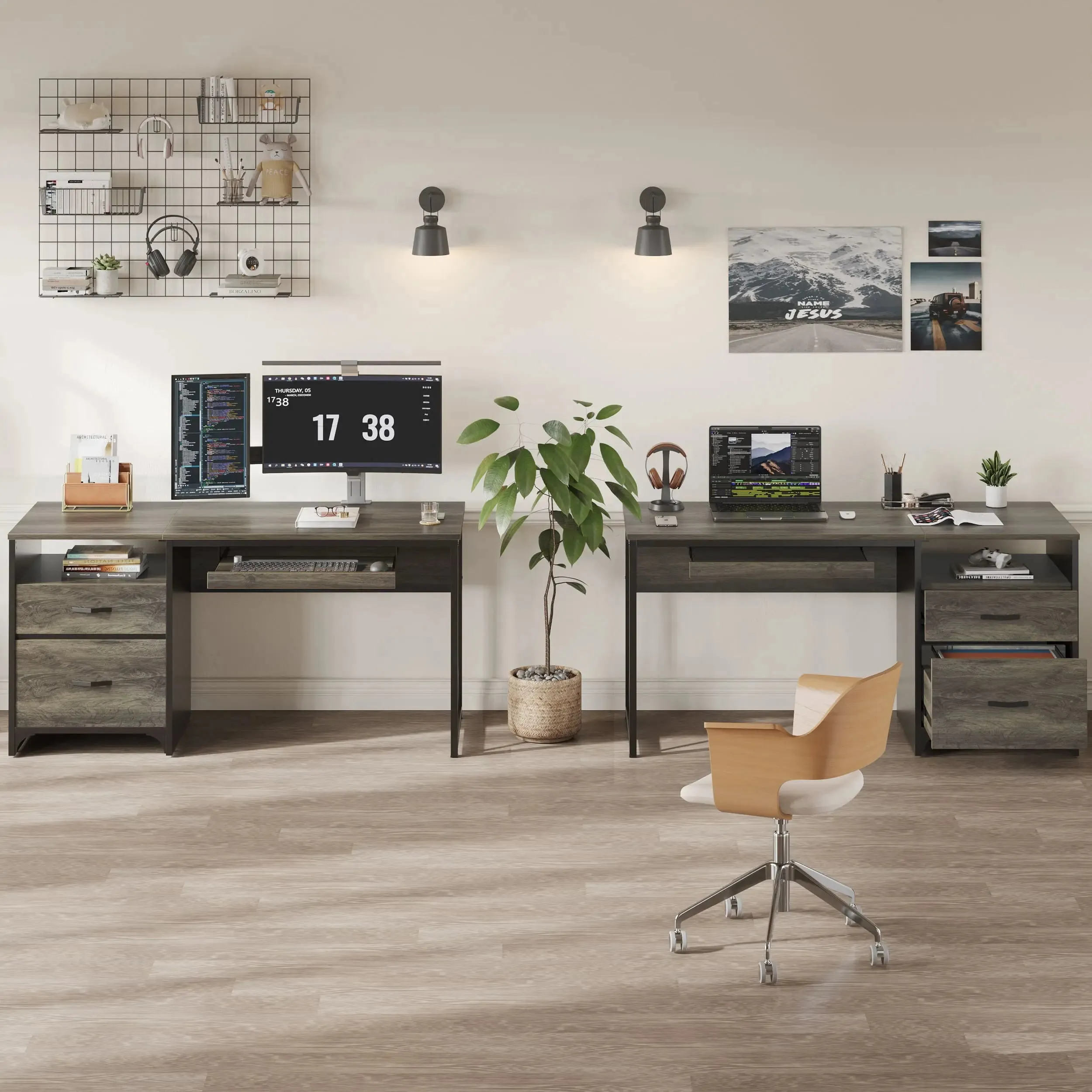 Bestier 55 Inch Industrial Office Computer Desk with Storage