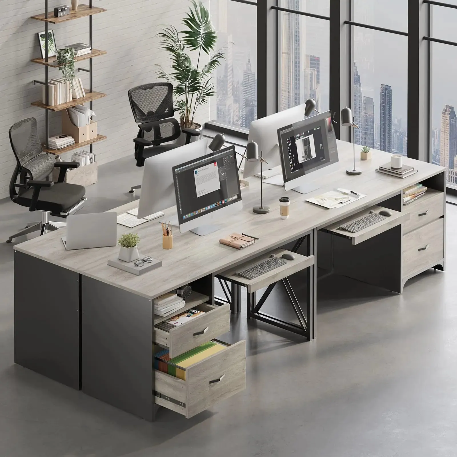 Bestier 55 Inch Industrial Office Computer Desk with Storage