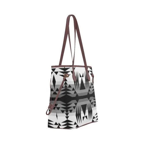 Between the Mountains White and Black Clover Canvas Tote Bag