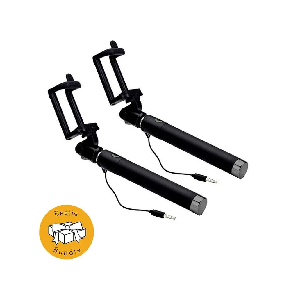 Black Extendable 2x Selfie Stick (Android iOS/ iPhone 6 6S 7 Plus) - Bestie Bundle