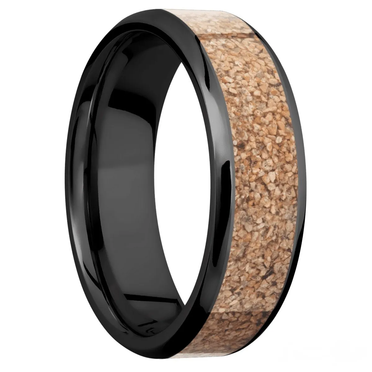 Black Zirconium Band With Dinosaur Bone Mosaic Inlay