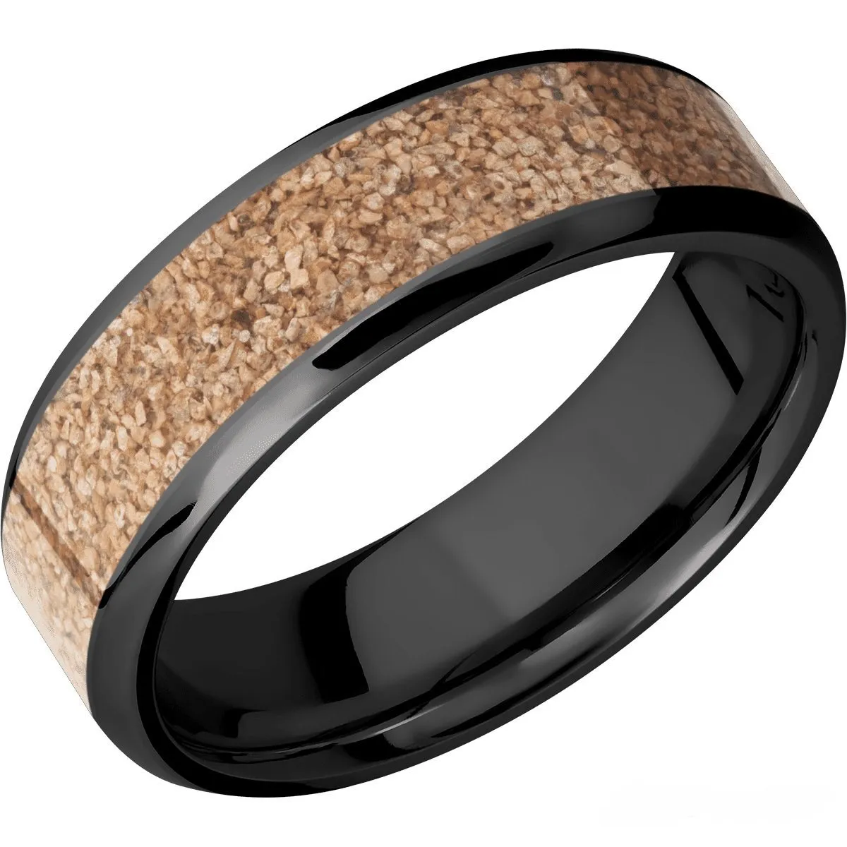 Black Zirconium Band With Dinosaur Bone Mosaic Inlay