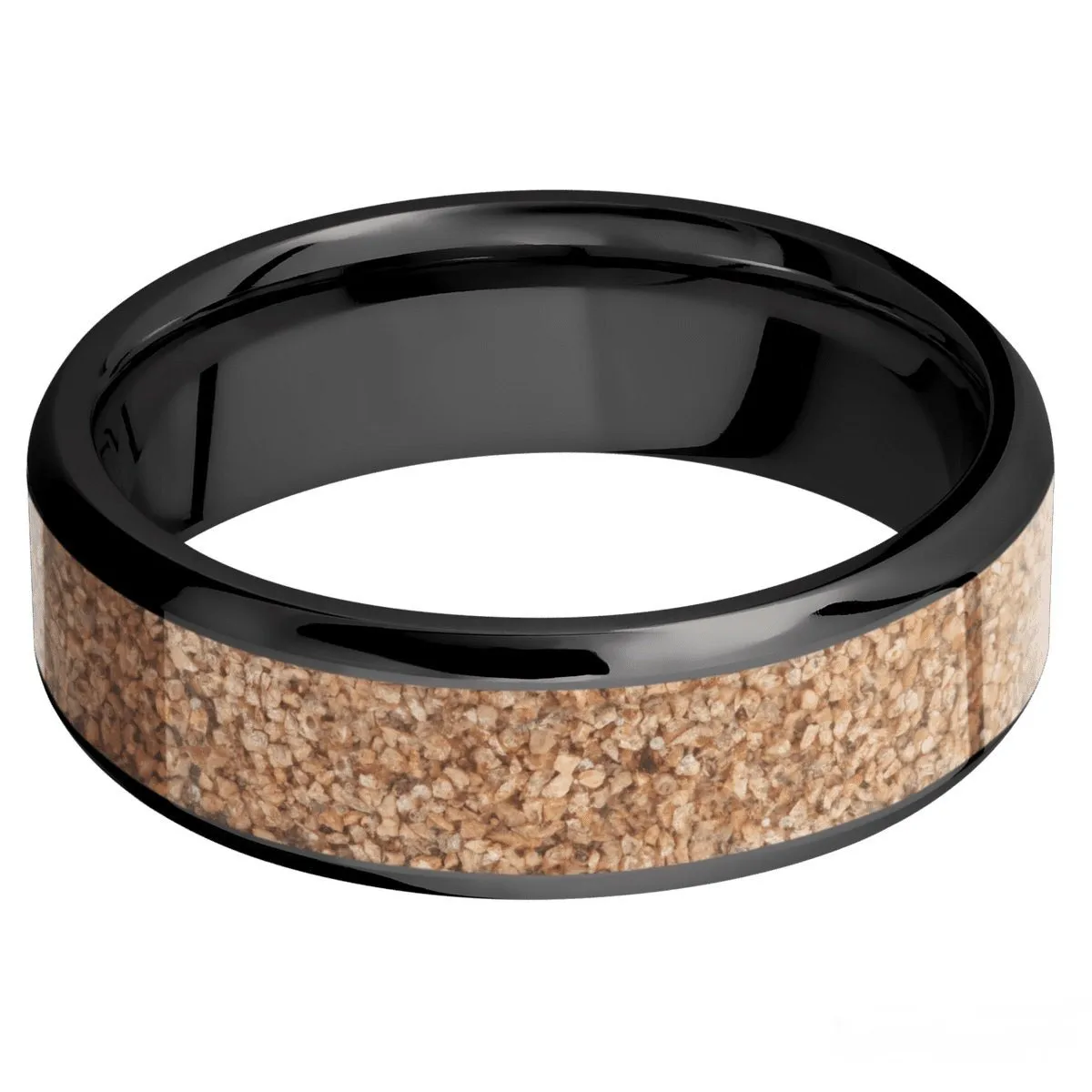 Black Zirconium Band With Dinosaur Bone Mosaic Inlay