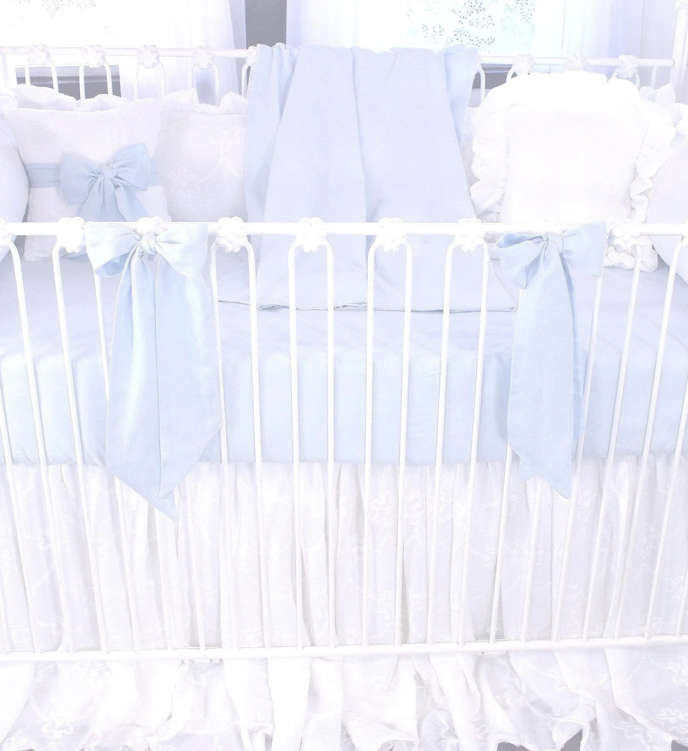 Blue Linen White Cotton Crib Skirt