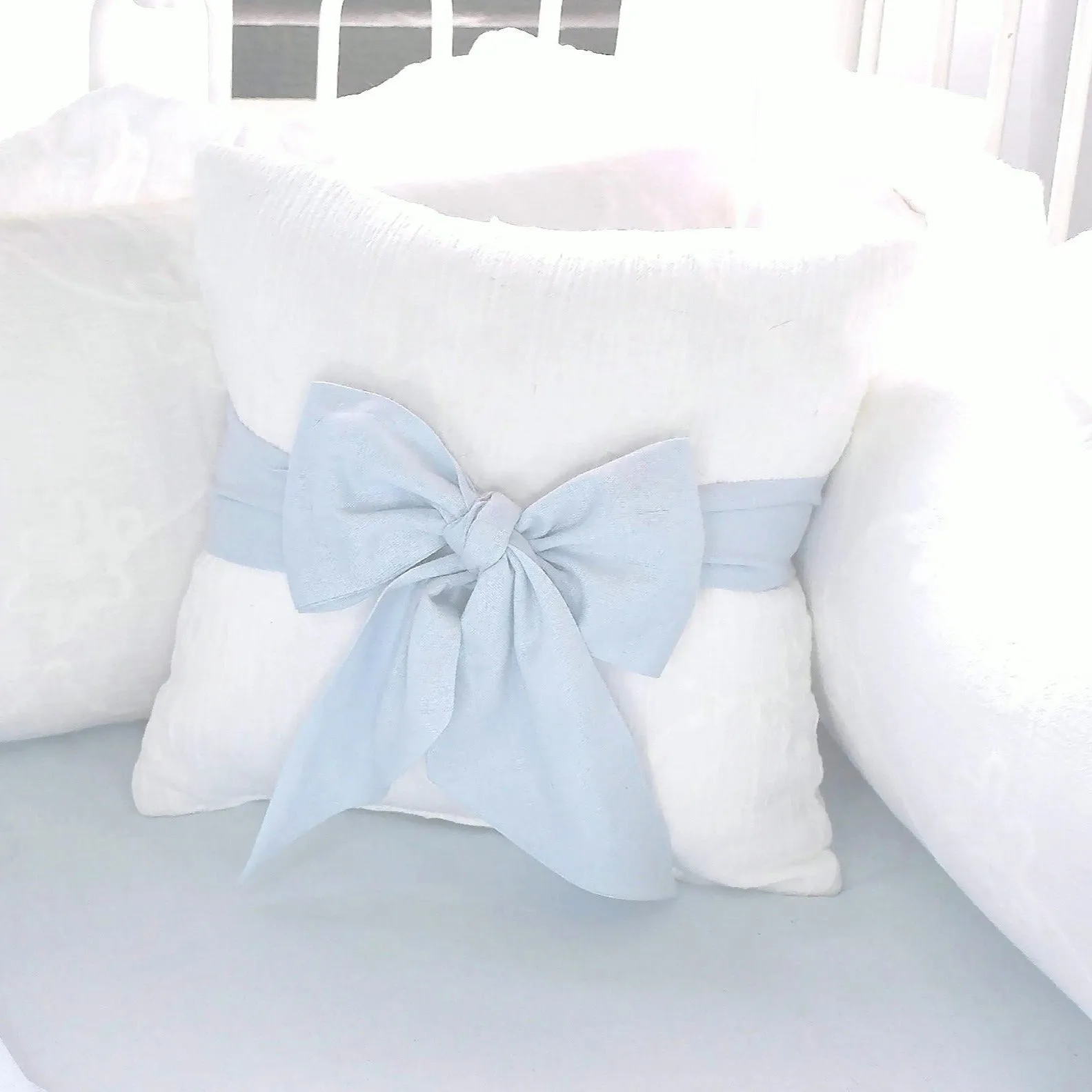 Blue Linen White Cotton Crib Skirt