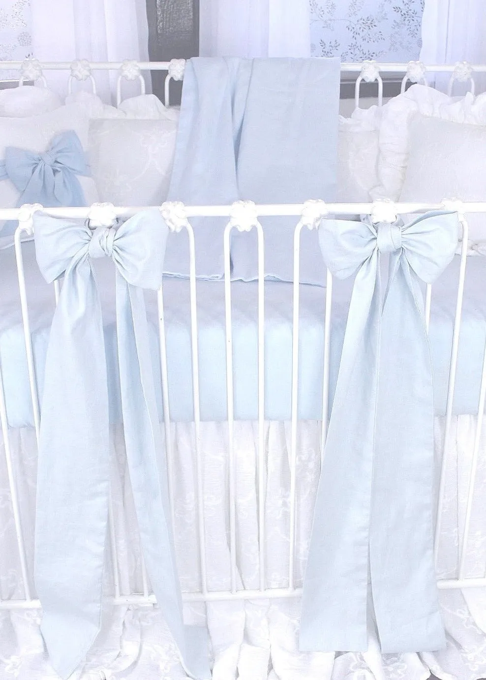 Blue Linen White Cotton Crib Skirt