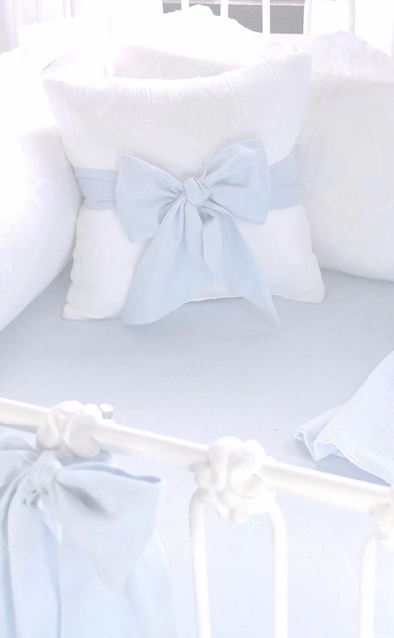 Blue Linen White Cotton Crib Skirt