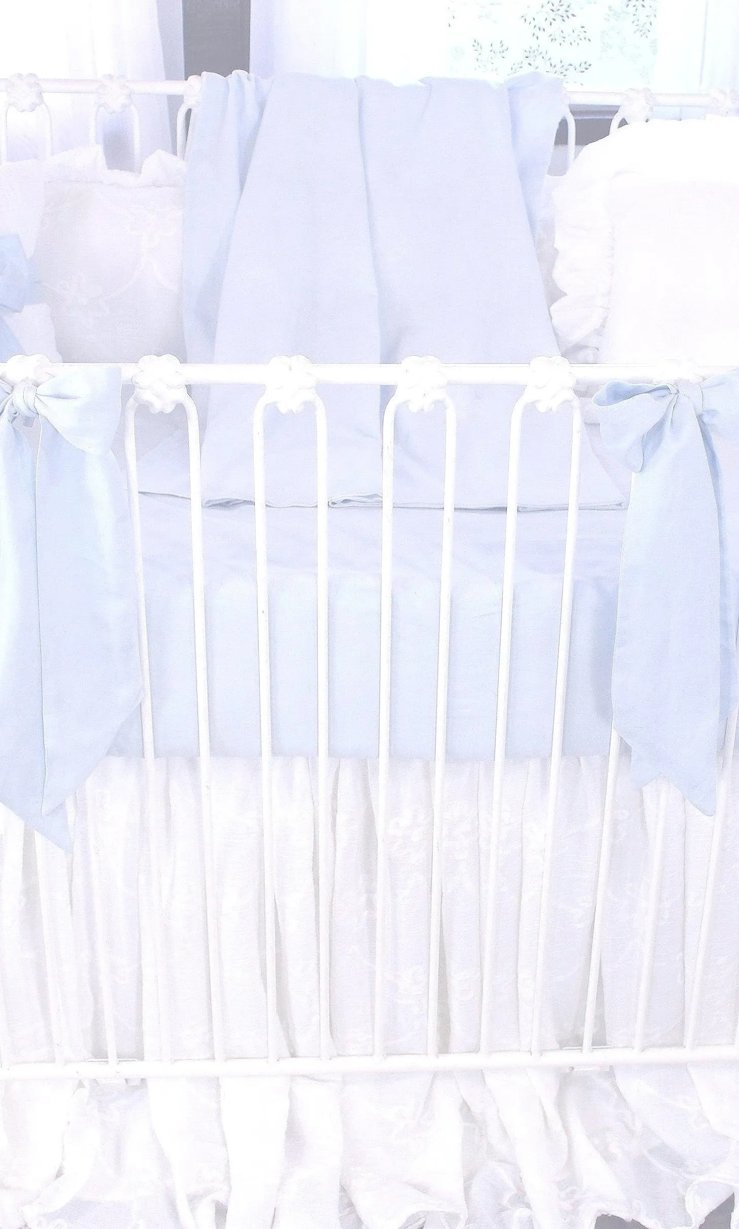 Blue Linen White Cotton Crib Skirt