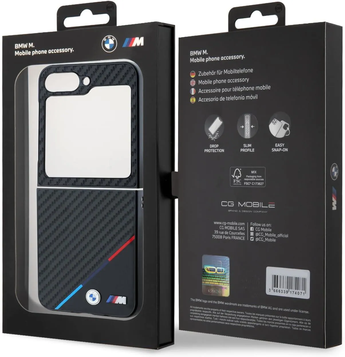 BMW Carbon Tricolour Case with MagSafe for Samsung Galaxy Z Flip 6 Black - BMHCZF623PUDTK