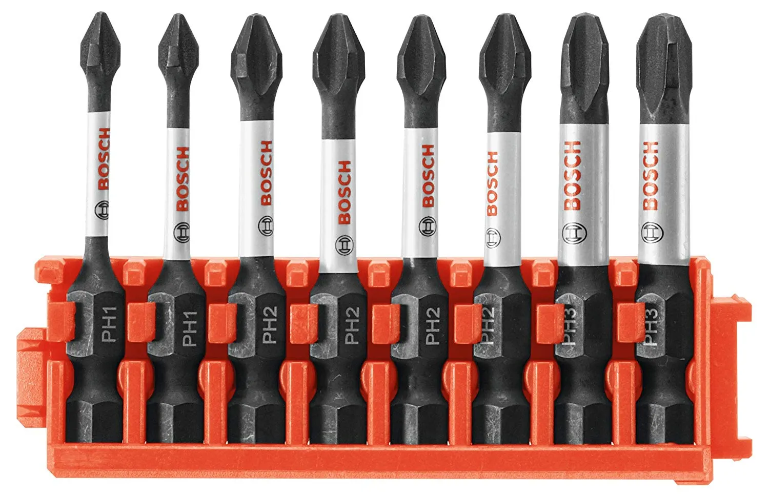 Bosch CCSSQV208 Impact Tough Square 2" Power Bits with Clip, 8-Piece