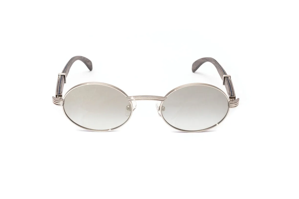 BRIGADE Silver & Grey Wood Oval Sunglasses, Gradient Grey   Silver Mirror Lenses