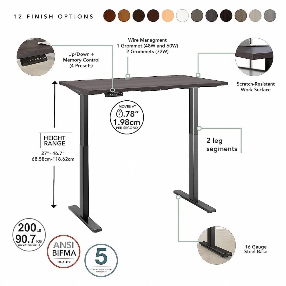 Bush Business Furniture 72W x 30D Height Adjustable Standing Desk M6S7230SGBK