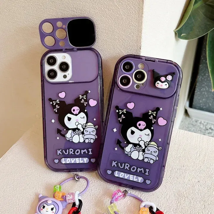 Cartoon Kuromi Flip Mirror Case