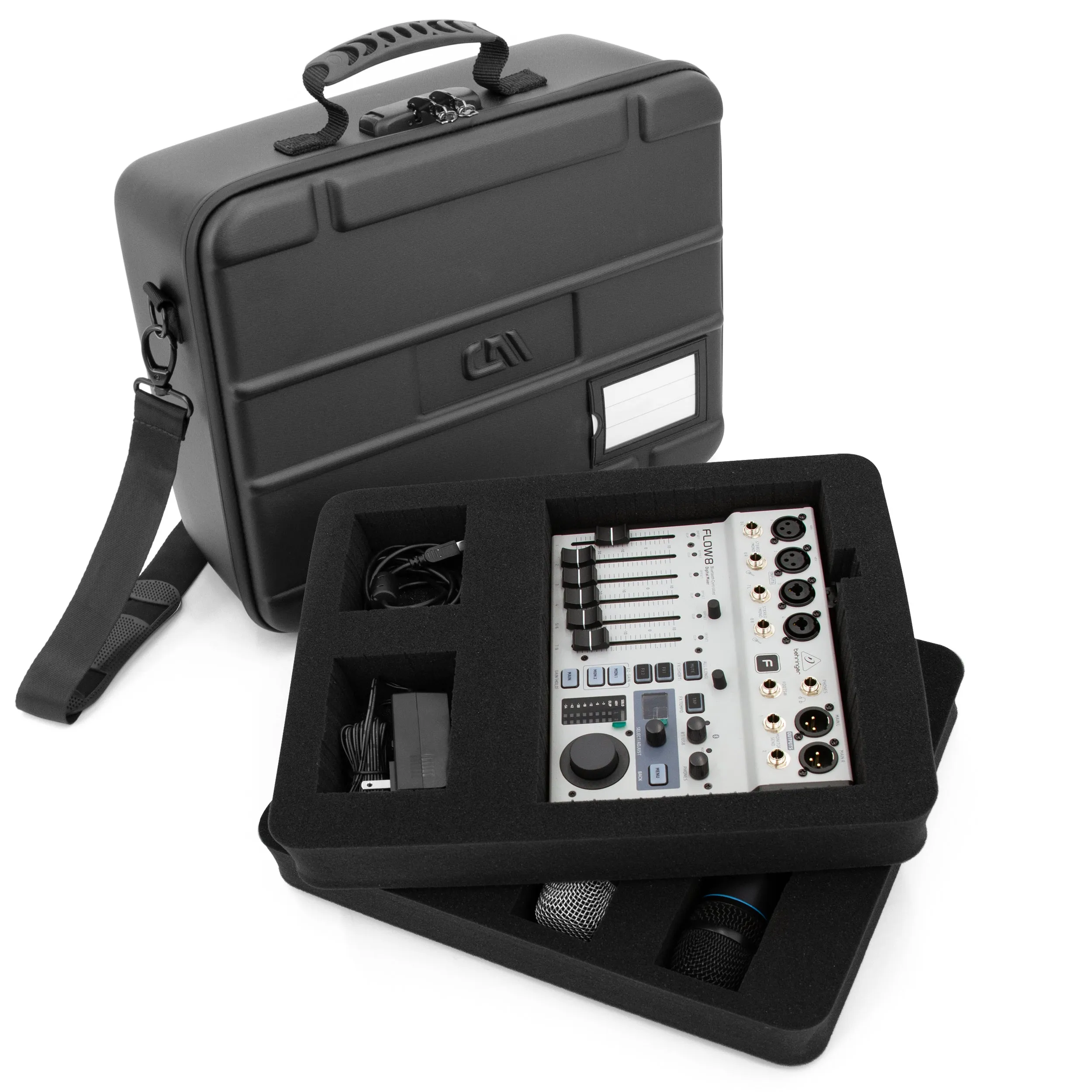 CASEMATIX Mixer Case Compatible With Behringer Flow 8 or Xenyx 802s in Two Customizable Trays - Fits DJ Mixers and More up to 13.5" x 10.5" x 2.2"